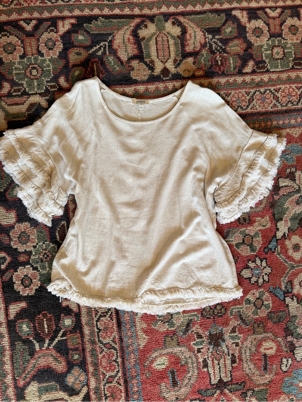 Umgee Cream Ruffle-Sleeve Tunic Top - Picture 3 of 4
